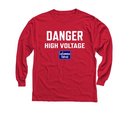 DL&W High Voltage Sign, a Red Youth Long Sleeve Tee