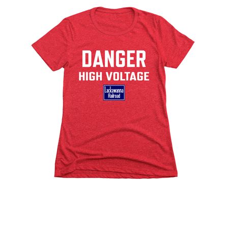 DL&W High Voltage Sign, a Red Women's Slim Fit Tee