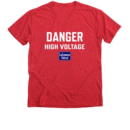 DL&W High Voltage Sign, a Heather Red Premium V-Neck Tee