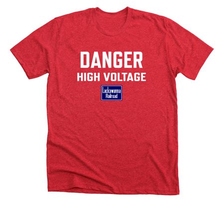 DL&W High Voltage Sign, a Heather Red Premium Unisex Tee