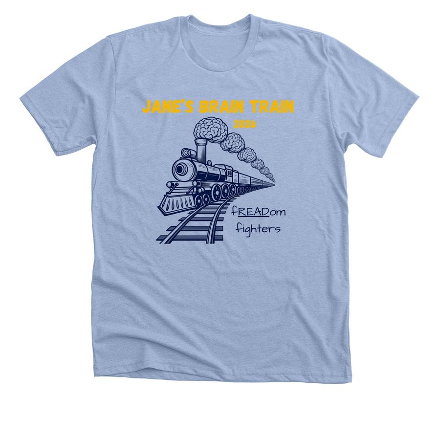 Jane's Brain Train, a Heather Baby Blue Premium Unisex Tee