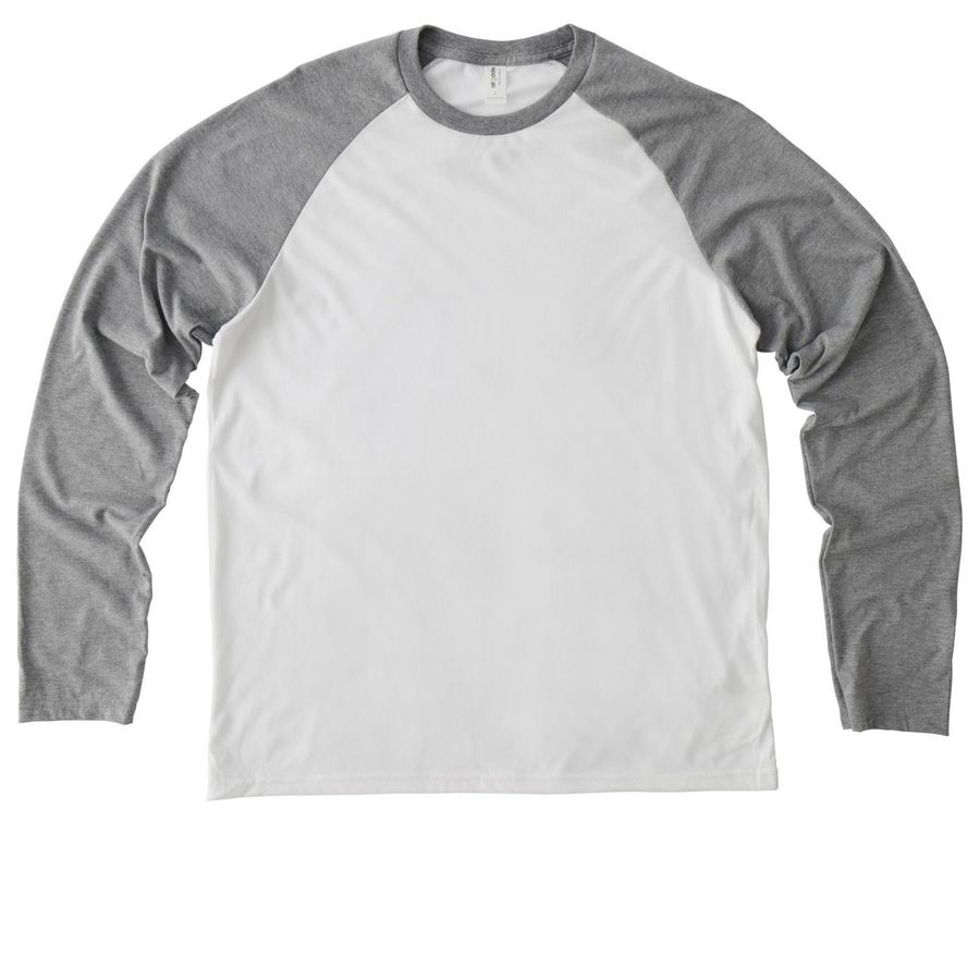 Old-Growth Redwoods, a Aluminum Grey/ Bright White Allmade Eco Triblend Colorblock Raglan Long Sleeve Tee