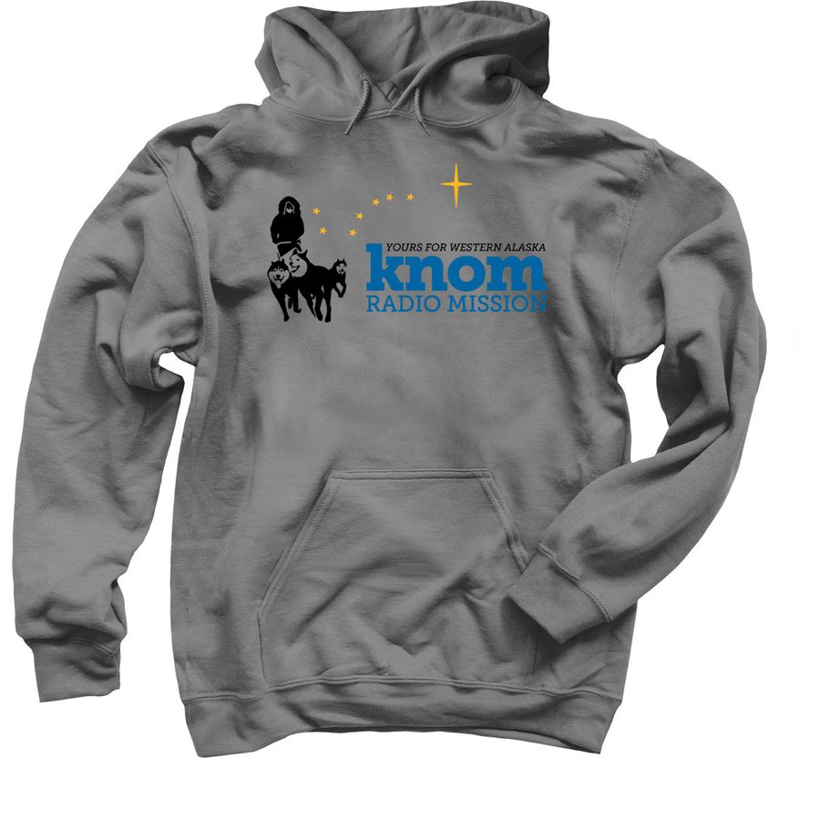 KNOM Radio Mission, a Charcoal Pullover Hoodie