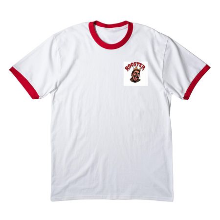 ROOSTER MERCH, a White/ Red Cotton Ringer Tee