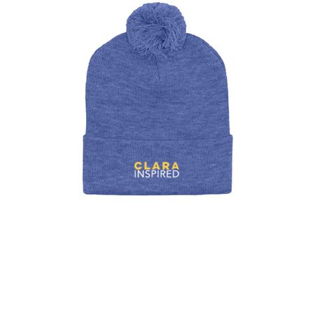 Beanies from Clara Inspired, a Heather Dark Royal Printed Pom-Pom Beanie