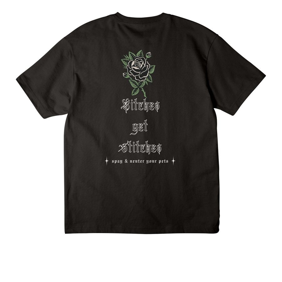 Bitches get Stitches, a Black Unisex Heavyweight Tee (back-view)