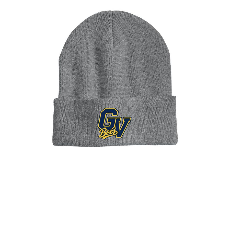 GV Bees Logo Beanie Cap, a Dark Heather Grey Printed Cuffed Beanie