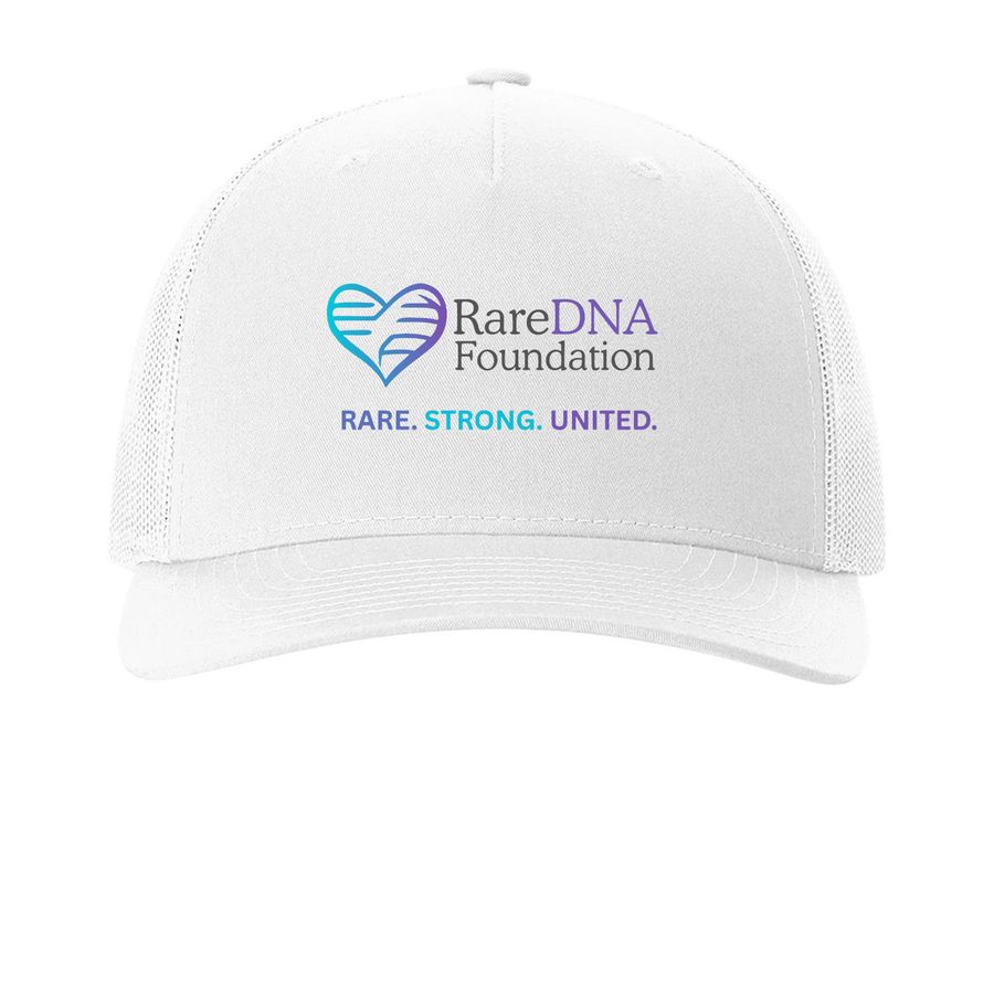 RareDNA Hat in Color, a White Printed Five-Panel Trucker Cap