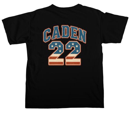 Caden jersey on back shirts/hoodies yth/adult, a Black Comfort Colors Unisex Tee (back-view)