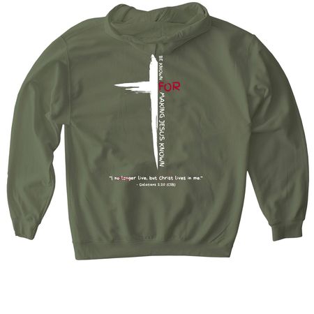 Be Known For Making Jesus Known, a Military Green Gildan Softstyle Pullover Hoodie