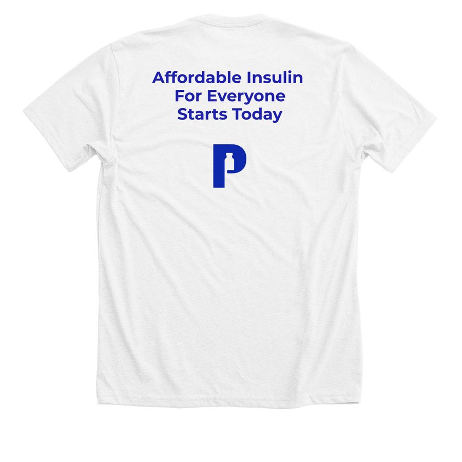 Project Insulin Drug Development Celebration!, a Solid White Blend Premium Unisex Tee (back-view)