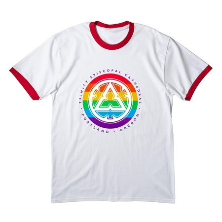 Trinity Pride Ringer Tee, a White/ Red Cotton Ringer Tee