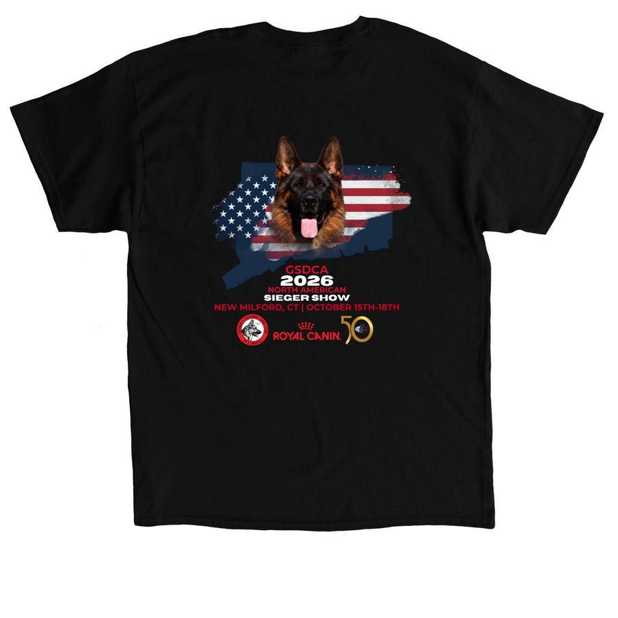 2026 GSDCA SIEGER SHOW, a Black Classic Unisex Tee (back-view)