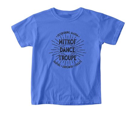 MDT Sunburst Logo, a Flo Blue Comfort Colors Youth Tee