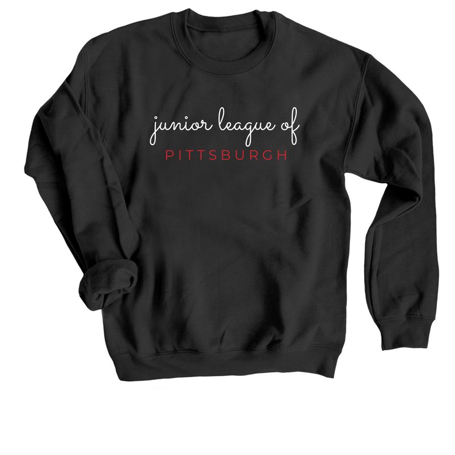 JLP Script Print, a Black Crewneck Sweatshirt