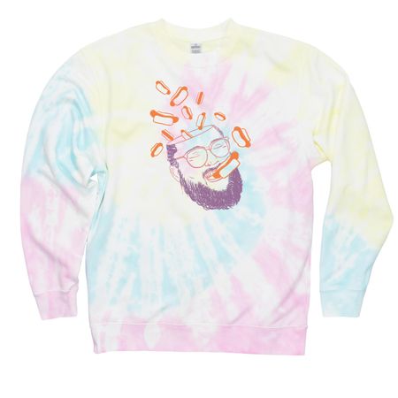 Kevo Dreams of Dogs Shirt, a Sunset Swirl Tie Dye Crewneck Sweatshirt