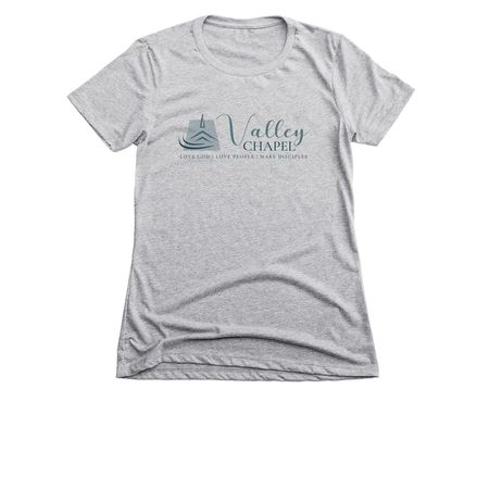 Valley Chapel in Blue, a Dark Heather Grey Women's Slim Fit Tee