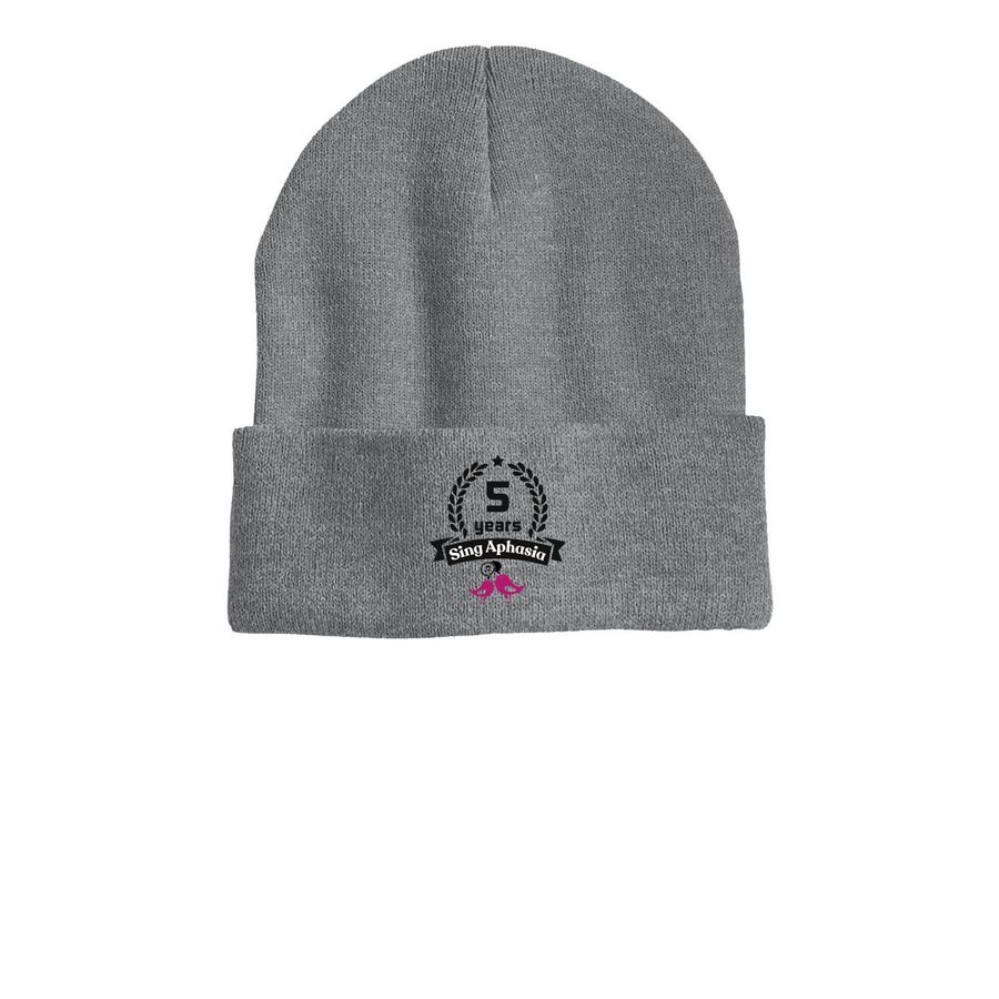 Sing Aphasia - 5 years hat, a Dark Heather Grey Printed Cuffed Beanie