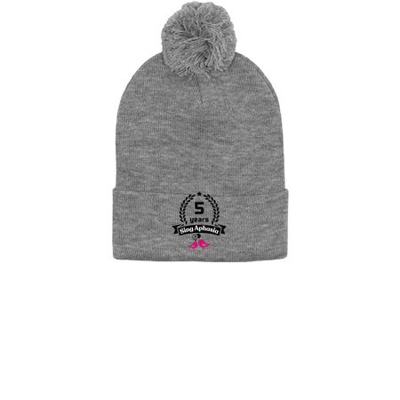 Sing Aphasia - 5 years hat, a Light Heather Grey Printed Pom-Pom Beanie