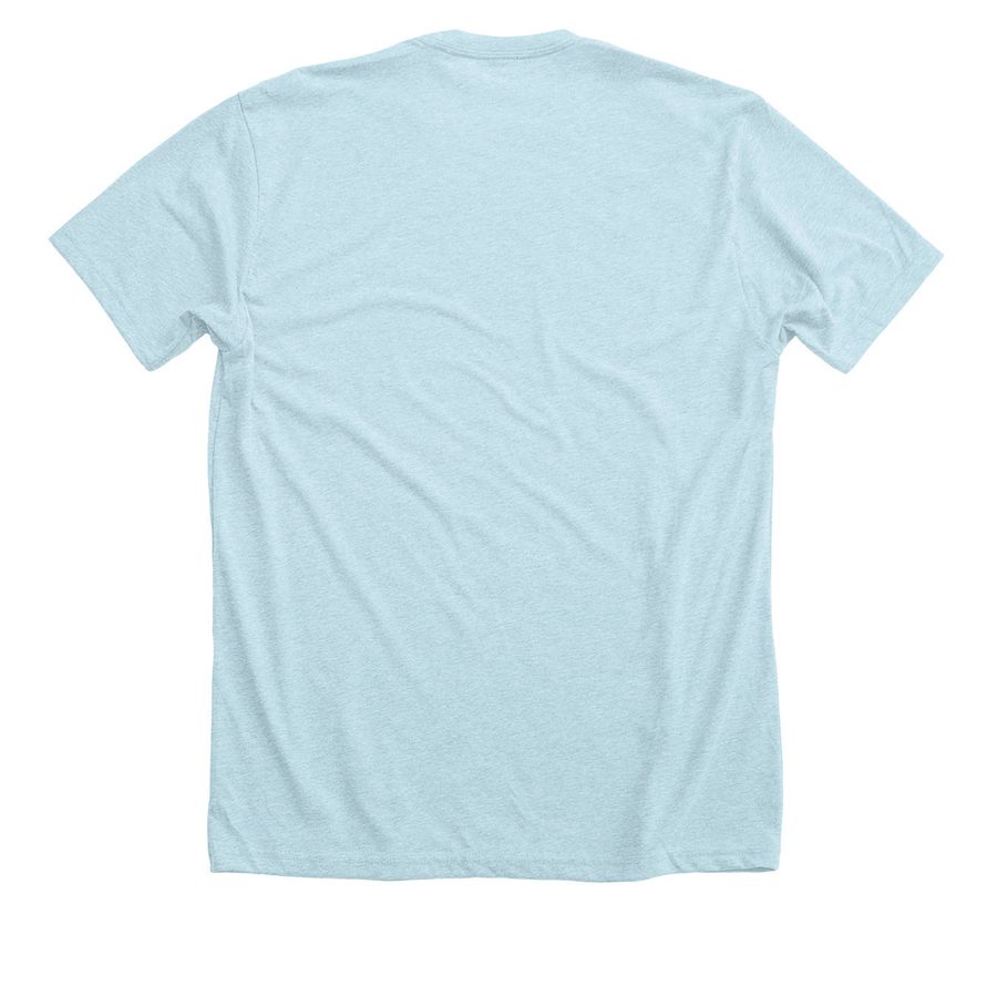 MSER Merch Spring 2023, a Heather Ice Blue Premium Unisex Tee (back-view)