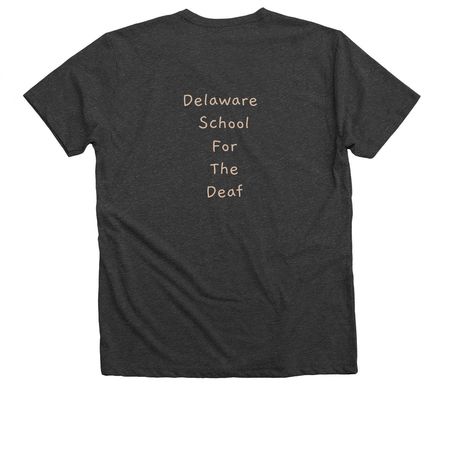 SLT in ASL, a Dark Grey Heather Premium V-Neck Tee (back-view)