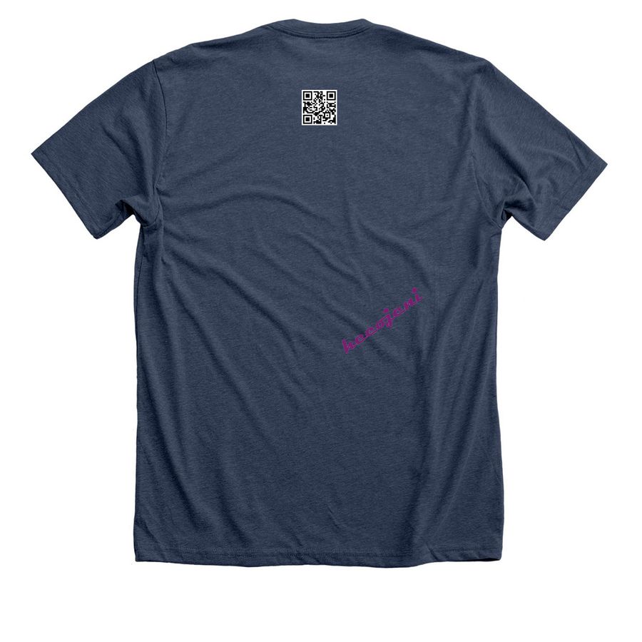 The Alice T-Shirt, a Heather Navy Premium Unisex Tee (back-view)