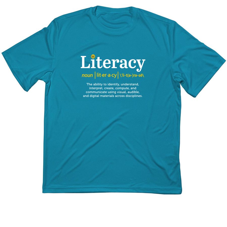 Performance shirts: Literacy, a Atomic Blue Classic Performance Tee