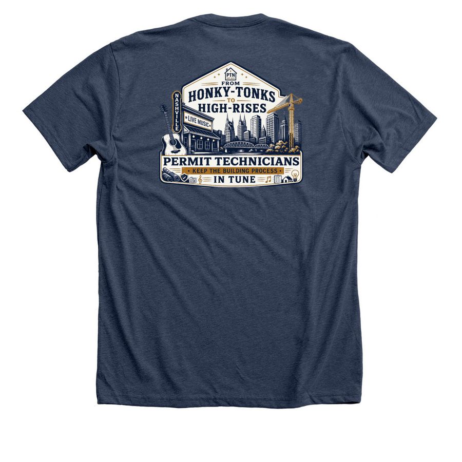 2026 PermitTechNation Annual Conference Shirt, a Heather Navy Premium Unisex Tee (back-view)