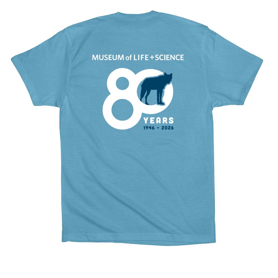 Celebrating 80 Years - Red Wolf T-shirts, a Ocean Blue Premium Cotton Tee (back-view)