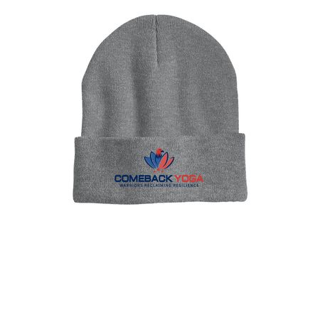 Comeback Yoga Beanies, a Dark Heather Grey Printed Cuffed Beanie