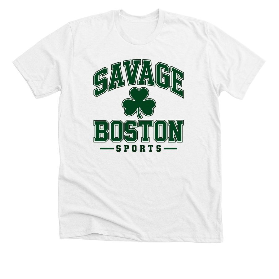 Savage Boston Sports Shamrock Vintage Collegi, a Solid White Blend Premium Unisex Tee