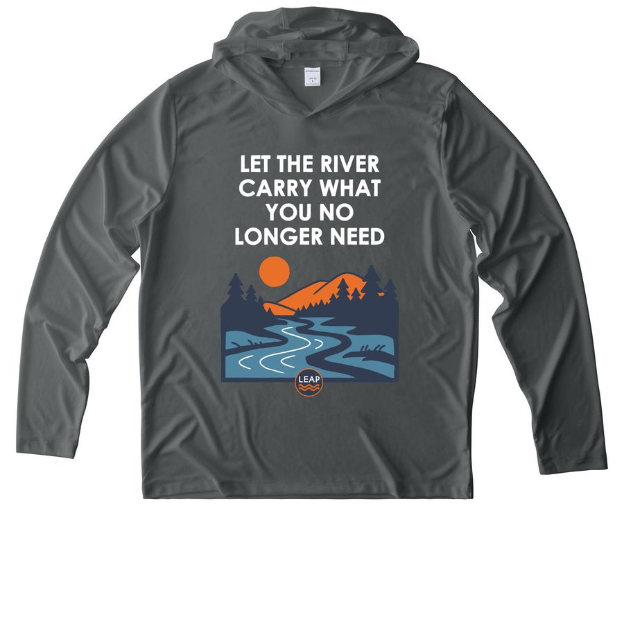 'LET THE RIVER CARRY' Hoodie, a Dark Smoke Grey UV Performance Long Sleeve Hoodie