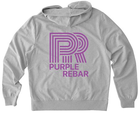 Purple Rebar Full-Zip Hoodie Sweatshirt, a Granite Grey Heather Allmade Organic French Terry Zip Up Hoodie (back-view)