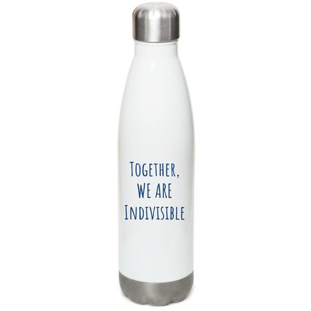 Water Bottle, a White Stainless Steel Water Bottle (back-view)