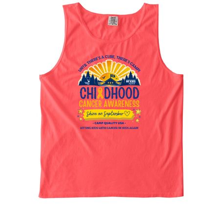 Until There's a Cure, There's Camp!, a Neon Red Orange Comfort Colors Tank Top