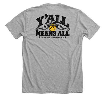 DARK: Y?ALL MEANS ALL, a Athletic Heather Premium Unisex Tee (back-view)