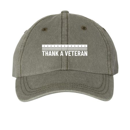 Thank A Veteran - Hat Collection, a Olive Printed Pigment Dye Baseball Cap