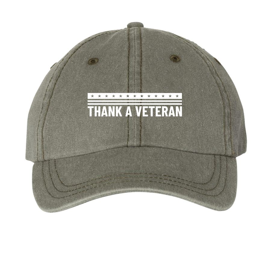 Thank A Veteran - Hat Collection, a Olive Printed Pigment Dye Baseball Cap