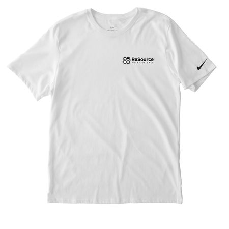 ReSource Point of Sale- Black Logo, a White Nike Dri-FIT Jersey Blend Performance Tee