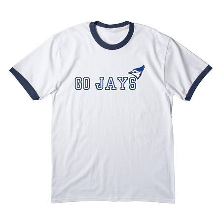 Go Jays, a White/ Navy Cotton Ringer Tee