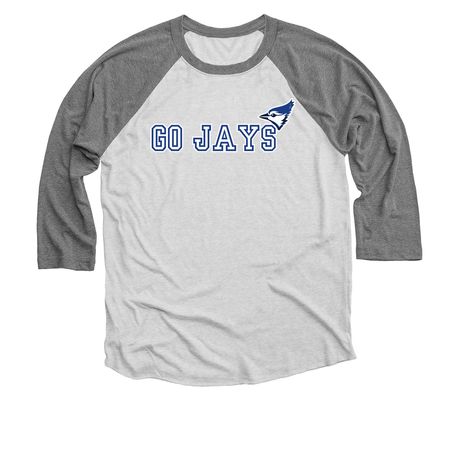 Go Jays, a Premium Heather and Heather White 3/4 Sleeve Baseball Tee