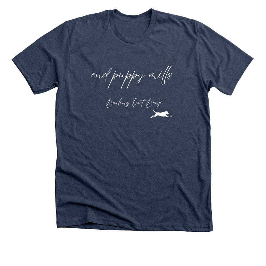 End Puppy Mills, a Heather Navy Premium Unisex Tee