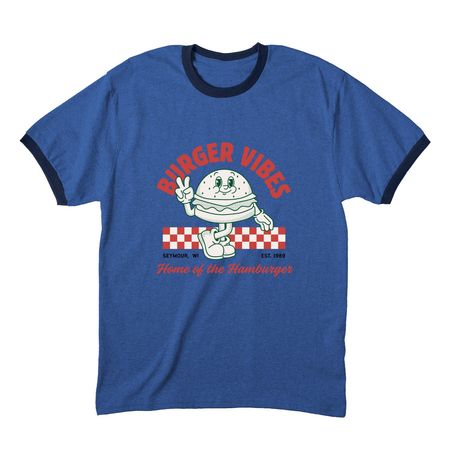 Burger Vibes&nbsp;, a Heather Royal/ Navy Cotton Ringer Tee