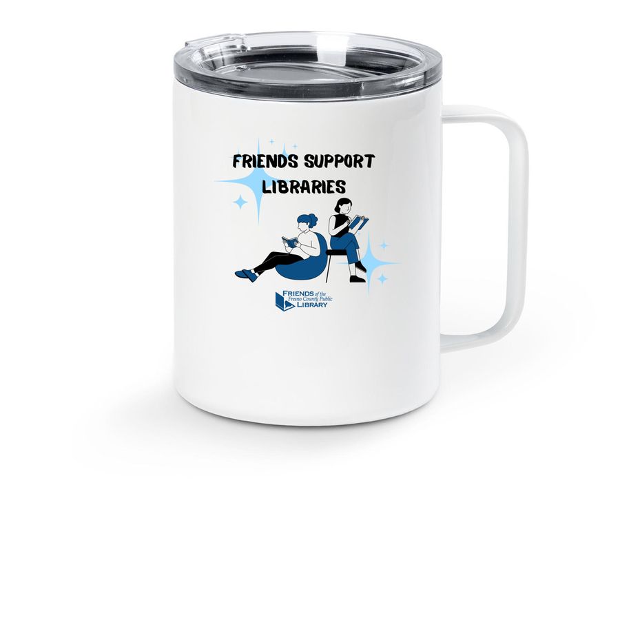 Friends Support Libraries travel mug, a White Stainless Steel Travel Mug