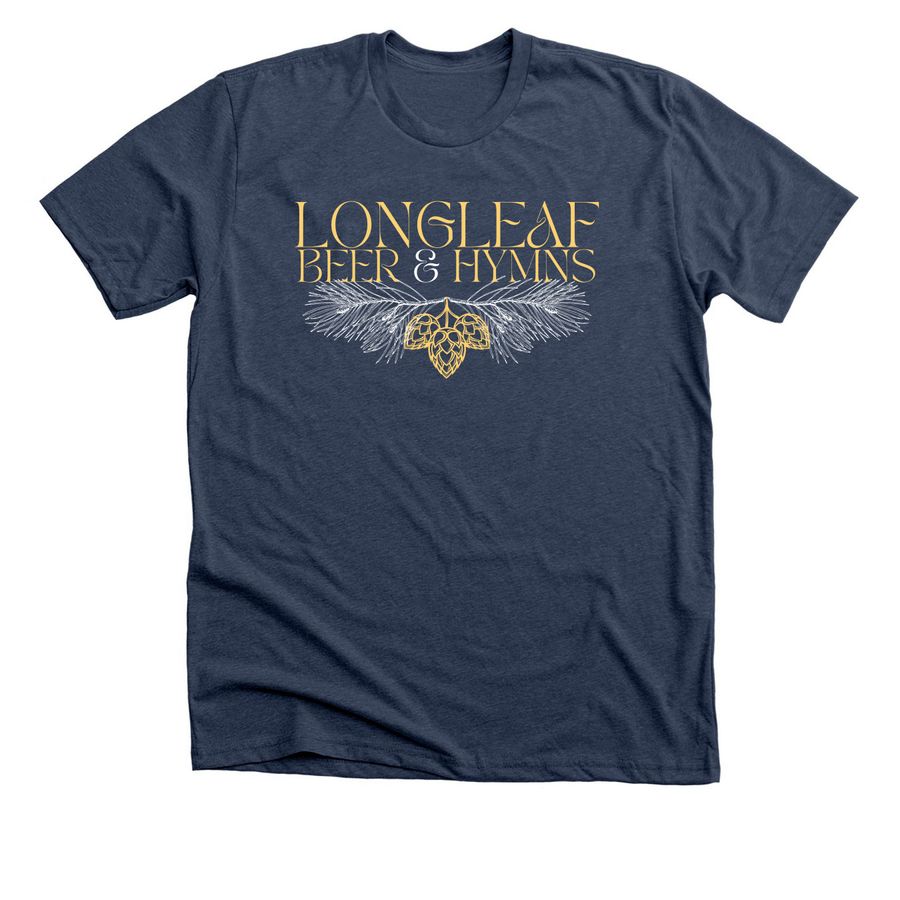 Longleaf Beer & Hymns Clothing, a Heather Navy Premium Unisex Tee