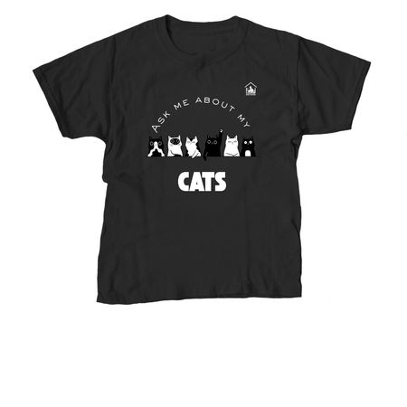 Ask Me About My Cats, a Black Youth Unisex Tee
