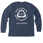North Carolina Shark Conservancy, a Heather Navy Premium Long Sleeve Tee (back-view)