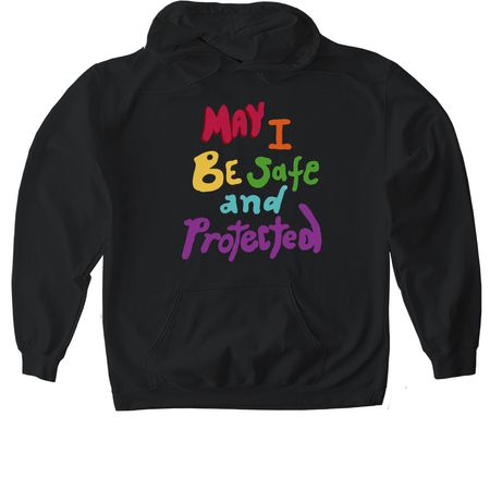 May All Beings Be Safe and Protected, a Black Gildan Softstyle Pullover Hoodie