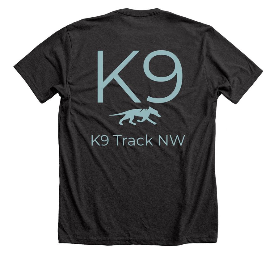 K9 Track NW Join the Adventures!, a Dark Grey Heather Premium Unisex Tee (back-view)