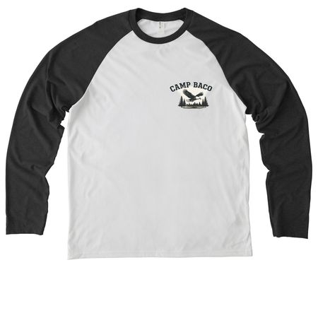 75 Summers of Camp Baco, a Space Black/ Bright White Allmade Eco Triblend Colorblock Raglan Long Sleeve Tee